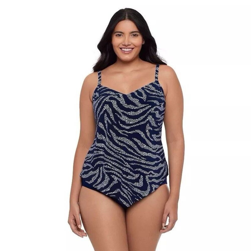 Trimshaper Swim Top Women’s Size 12 Full Coverage Blue & White